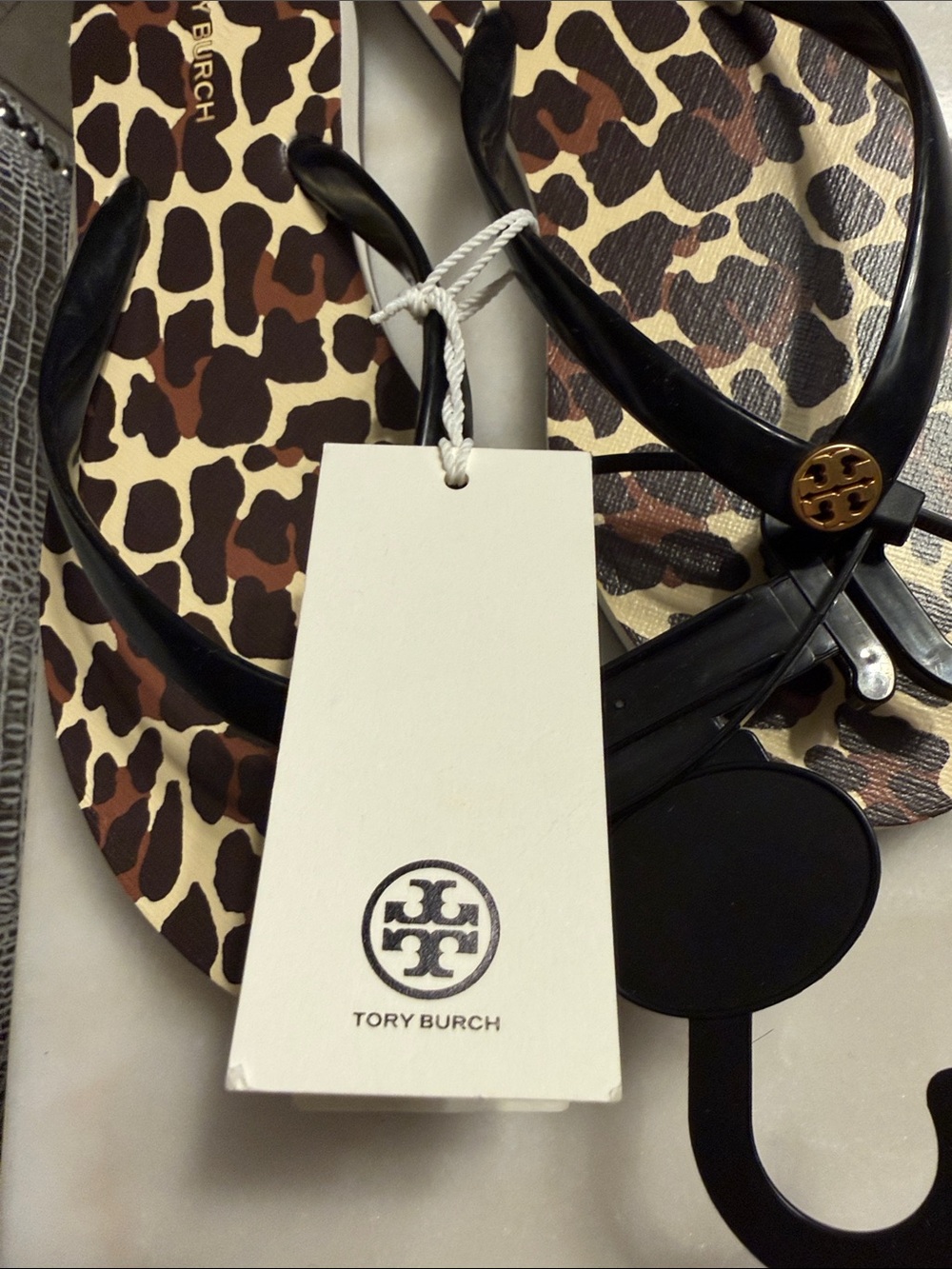 Tory Burch Black-Strap Leopard Print Flip Flops - Picture 3 of 3